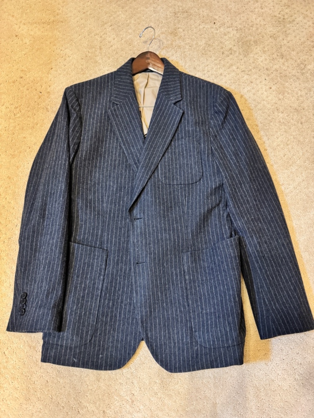 Banana Republic EMMETEX Men's Slim Fit Striped Navy Flannel Jacket 40S